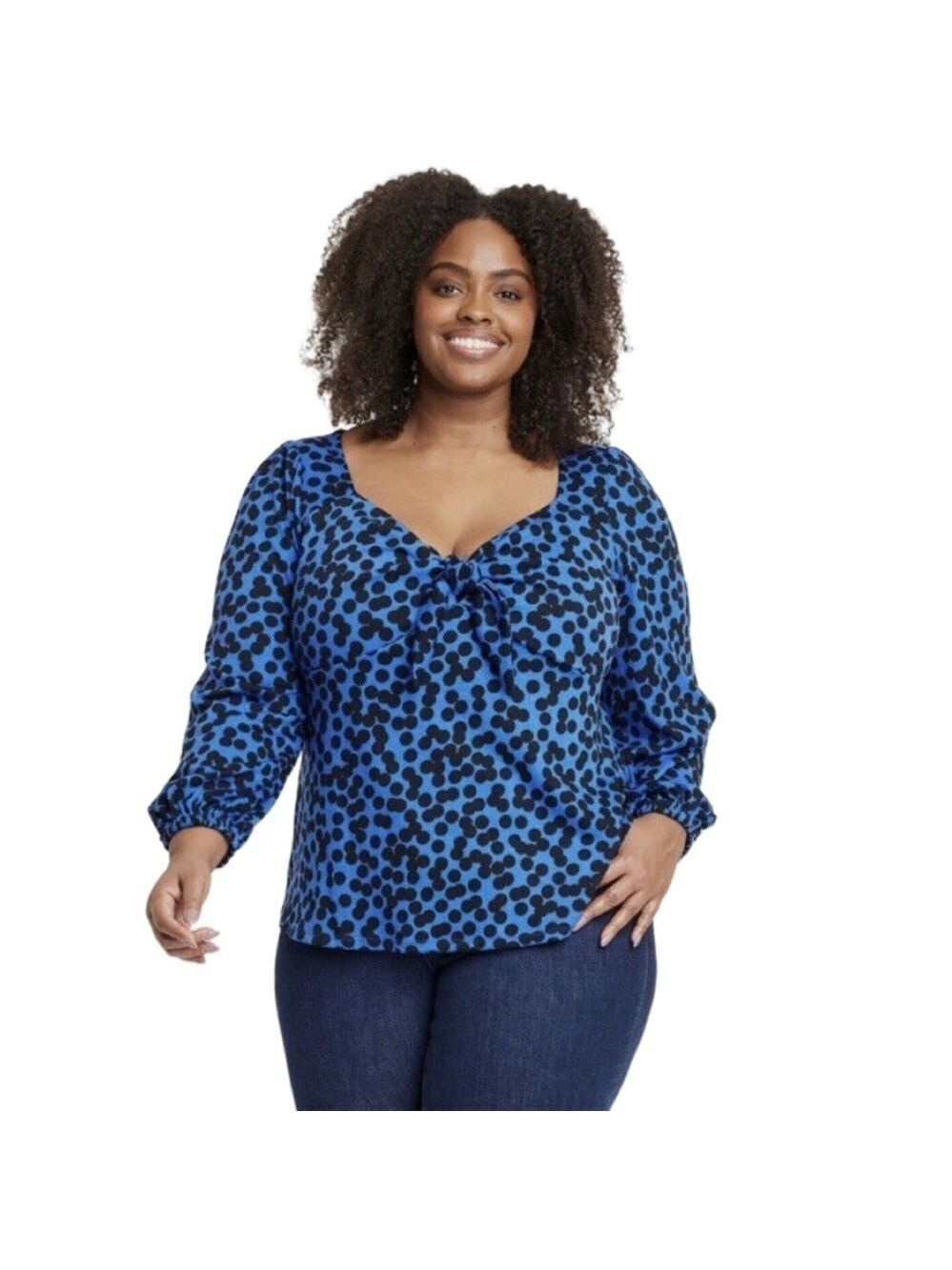 Ava & Viv Plus Size Long Sleeve Blue Polka Dot Blouse NWT Size 3X